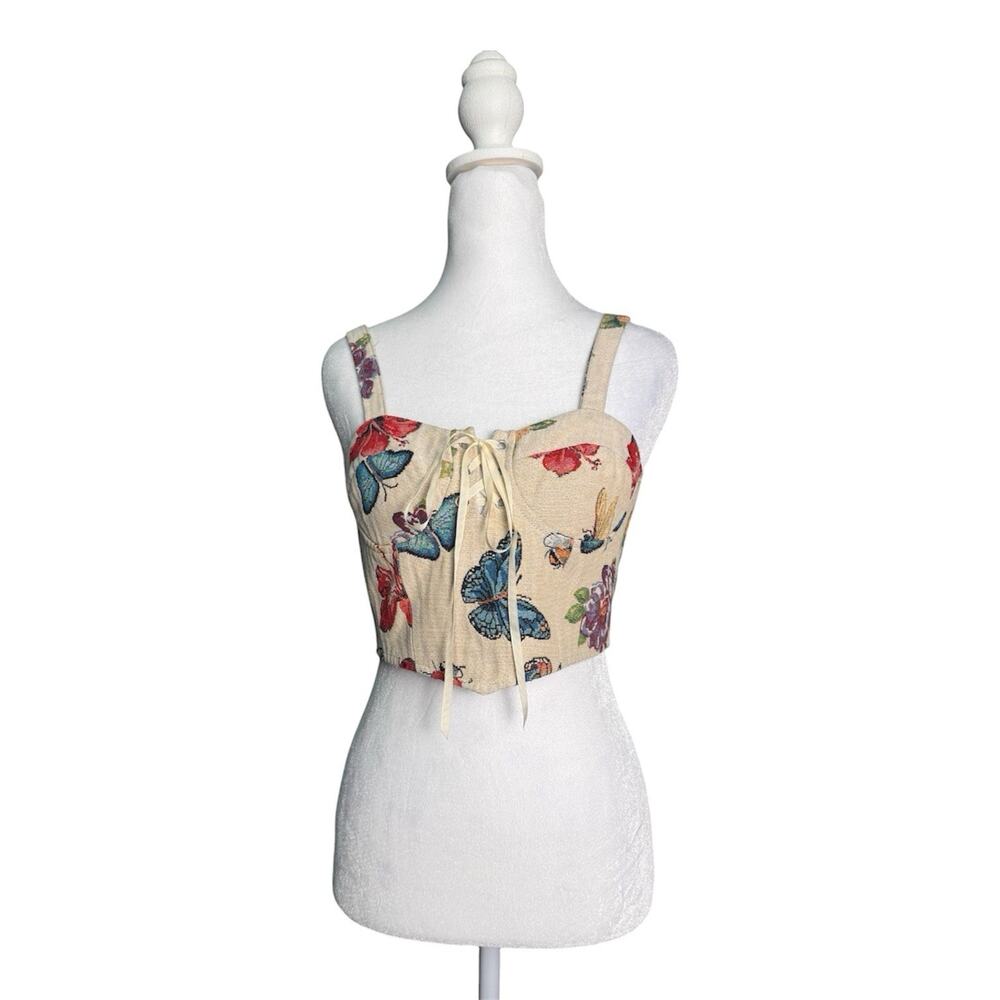 Cider Womens Butterfly Floral Tapestry Corset Crop Top Cottagecore Coquette Sz S